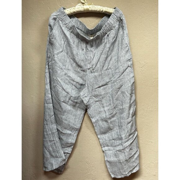 Eileen Fisher Women's Organic Linen Crinkle Striped Wide-Leg Pants Large New